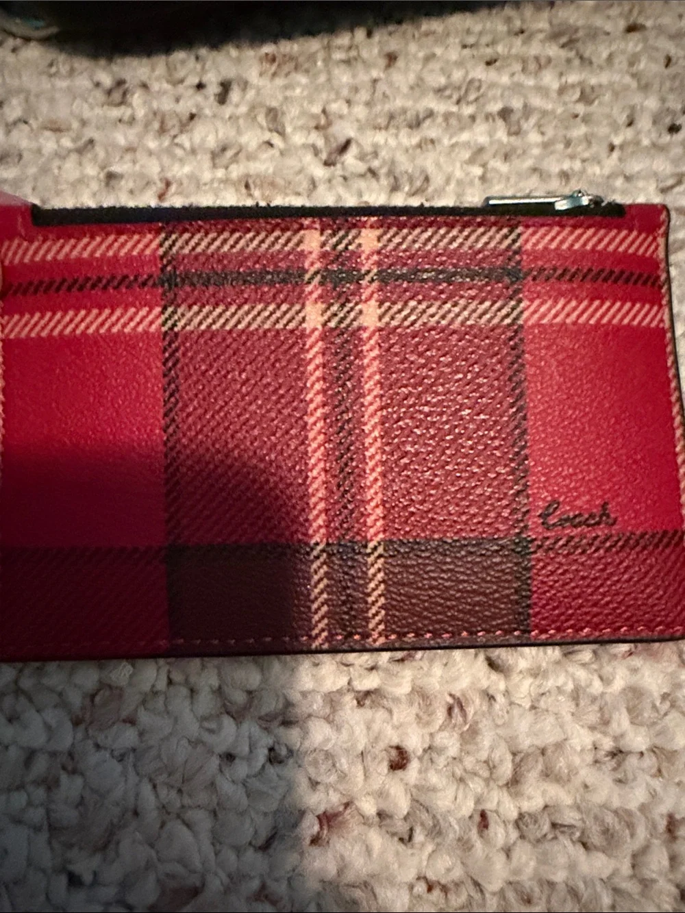 Coach Red Plaid Crossbody Messenger W/Black Trim CC029 W/Mini Card/Coin Wallet